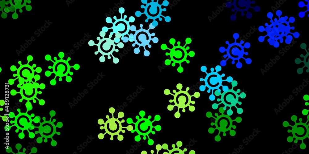 Dark blue, green vector backdrop with virus symbols.
