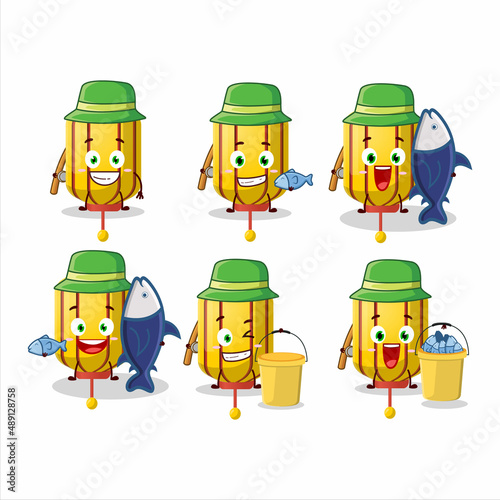 A fisherman yellow chinese long lamp cartoon picture catch a big fish
