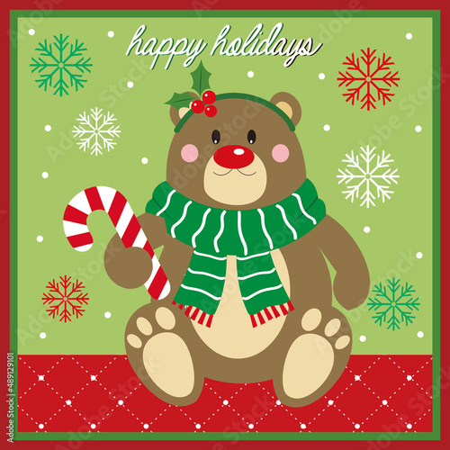 christmas card with teddy bear