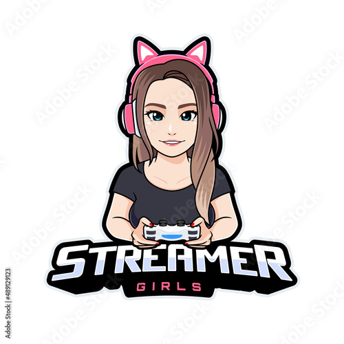 Beauty female streamer logo Gaming mascot vector illustration
