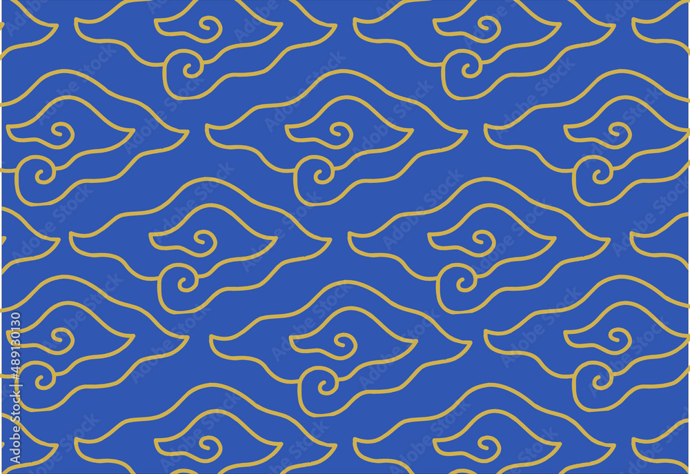 Motif Mega Mendung, batik motif typical of West Java Indonesia, curved line pattern with cloud objects, with developments and various artistic colors