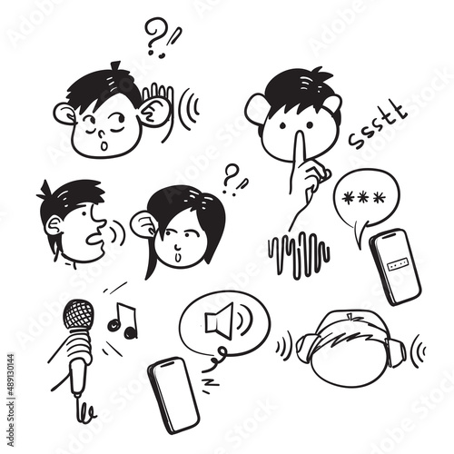 hand drawn doodle Simple Set of Voice Related illustration collection icon