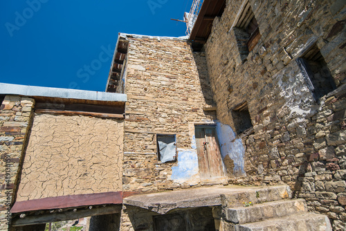 old destroyed housing abandoned by refugees