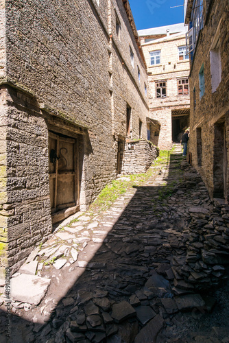 old destroyed housing abandoned by refugees