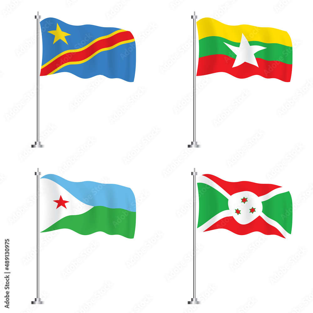 Djibouti, Burma, Burundi and Democratic Republic of the Congo Flag Set.