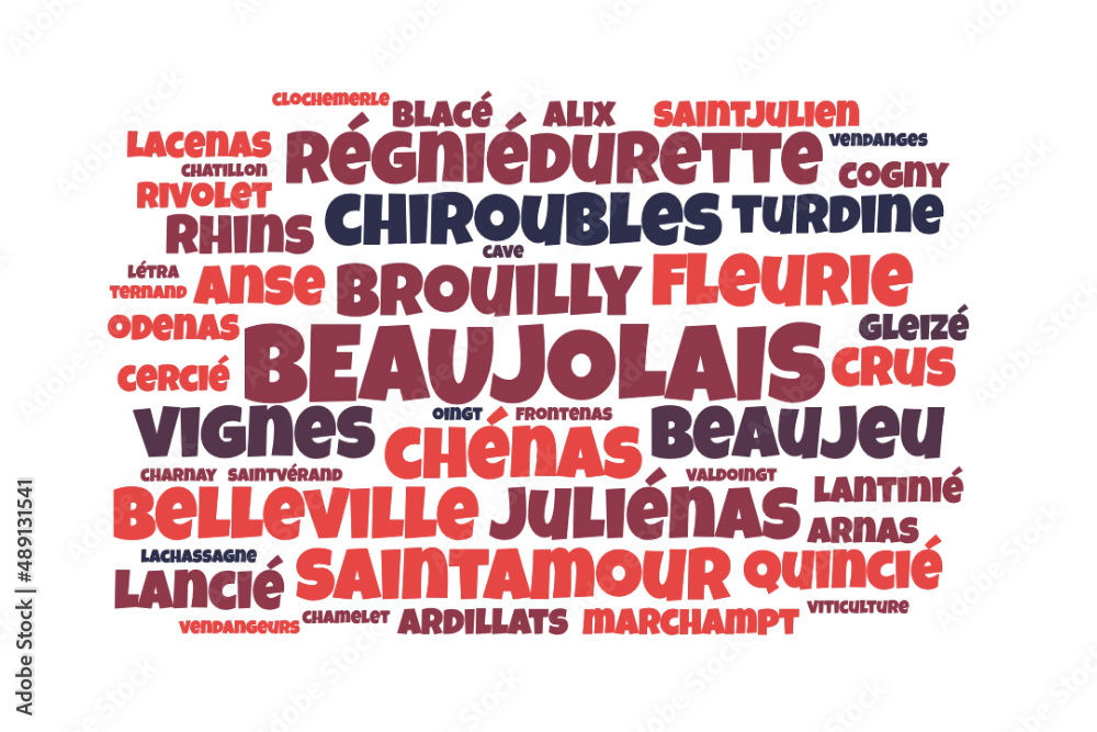 Obraz premium Illustration Beaaujolais en nuage de mots avec un fond transparent