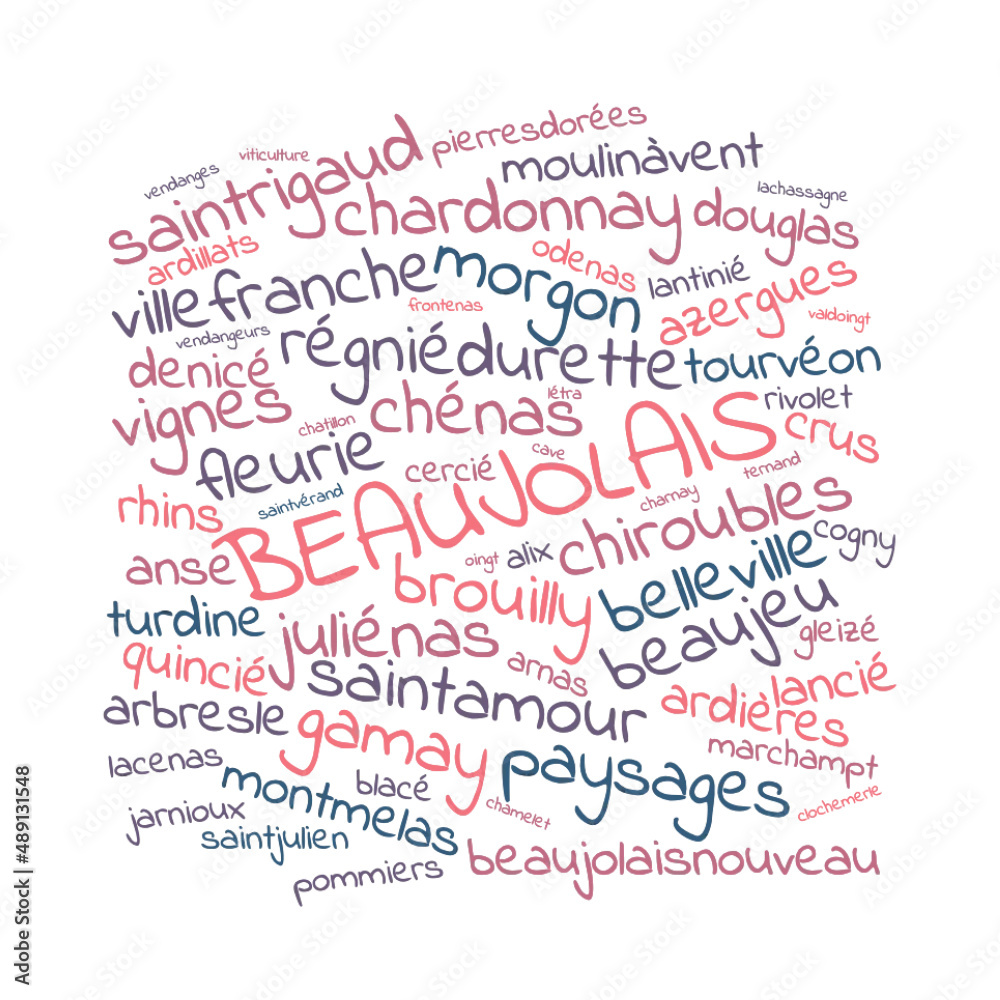 Illustration Beaaujolais en nuage de mots avec un fond transparent