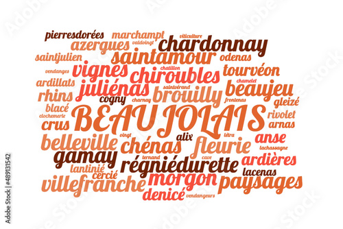 Illustration Beaaujolais en nuage de mots avec un fond transparent
