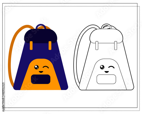 Coloring book for kids. Color a cute cartoon school backpack based on the pattern. Vector isolated on a white background