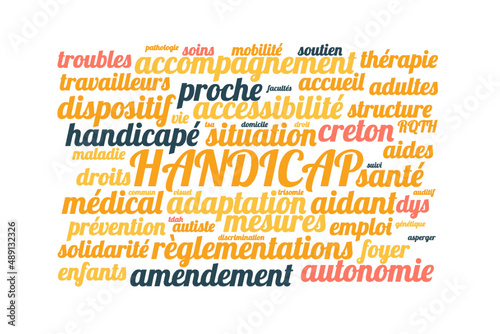 Illustration Handicap en nuage de mots avec un fond transparent