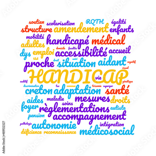 Illustration Handicap en nuage de mots avec un fond transparent