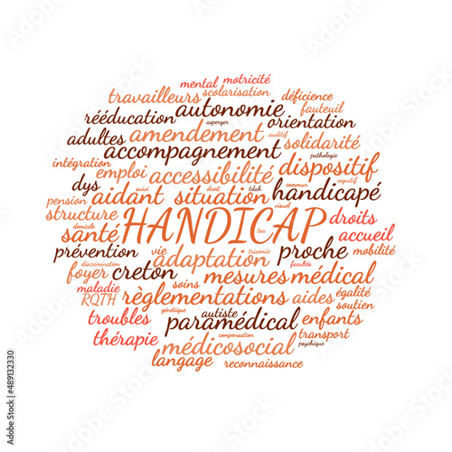 Illustration Handicap en nuage de mots avec un fond transparent