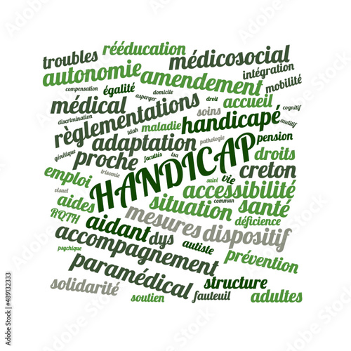 Illustration Handicap en nuage de mots avec un fond transparent