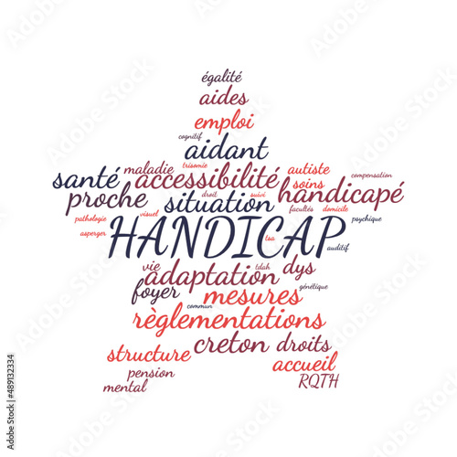 Illustration Handicap en nuage de mots avec un fond transparent