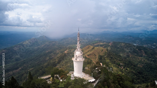 Aerial view of Ambuluwawa tower in central Sri Lanka. Tower near the town of Gampola 