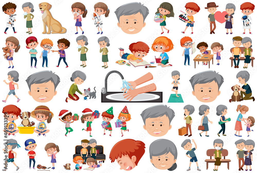 Set of different activities people in cartoon style Set of different activities people in cartoon style