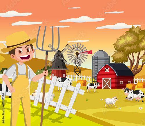 A farmer cartoon character on white background