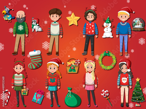 Different cartoon characters wearing Christmas outfits