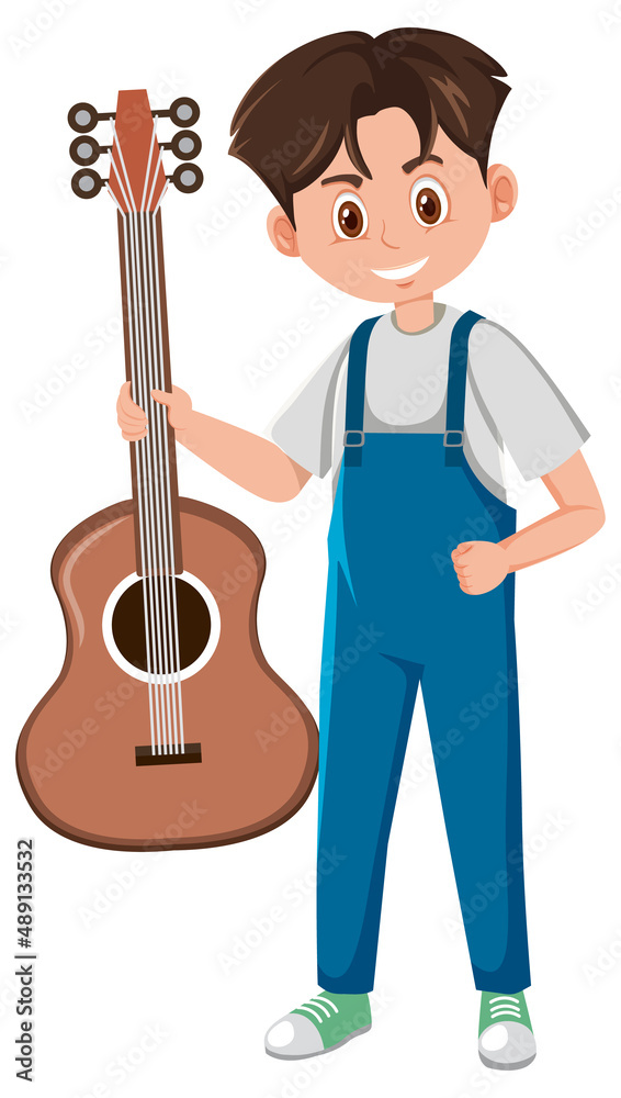 A male musician cartoon character on white background A male musician cartoon character on white background