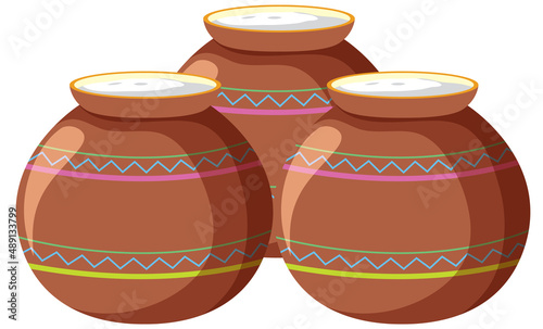 Three claypots with colorful patterns photo