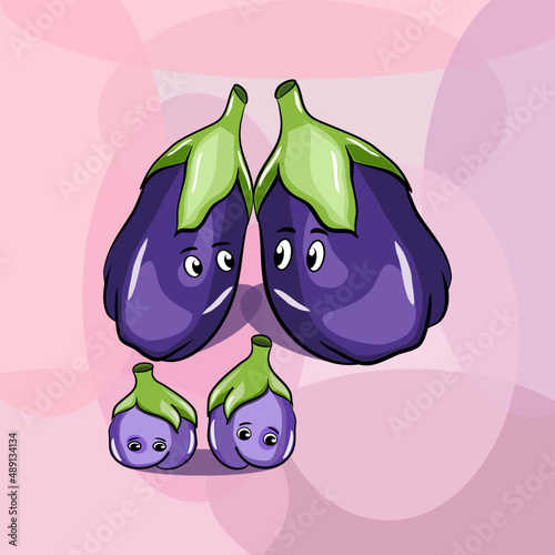 A family of cartoon eggplants with kids vector illustration in digital flat technique 