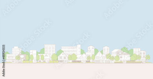 街並みのベクターイラスト. 線画のイラスト.