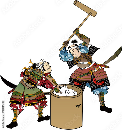 浮世絵　餅つきする武将　その3