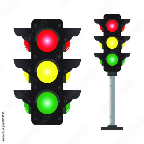 Traffic light to regulate the movement of cars in flat design. 
Icon on an isolated white background. A tool for regulating traffic on the road. 
Vector stock illustration