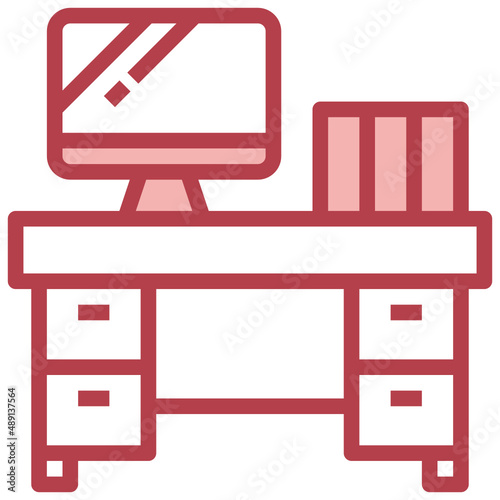 DESK red line icon,linear,outline,graphic,illustration