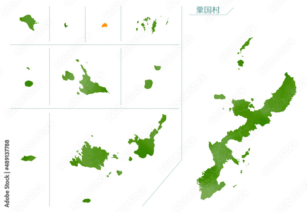 水彩風の地図　沖縄県　粟国村