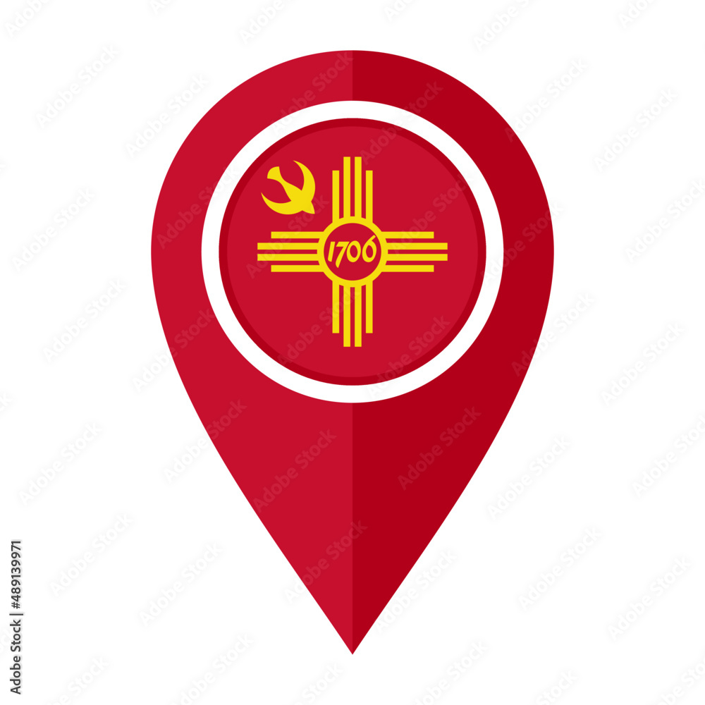 flat map marker icon with albuquerque flag isolated on white background flat map marker icon with albuquerque flag isolated on white background