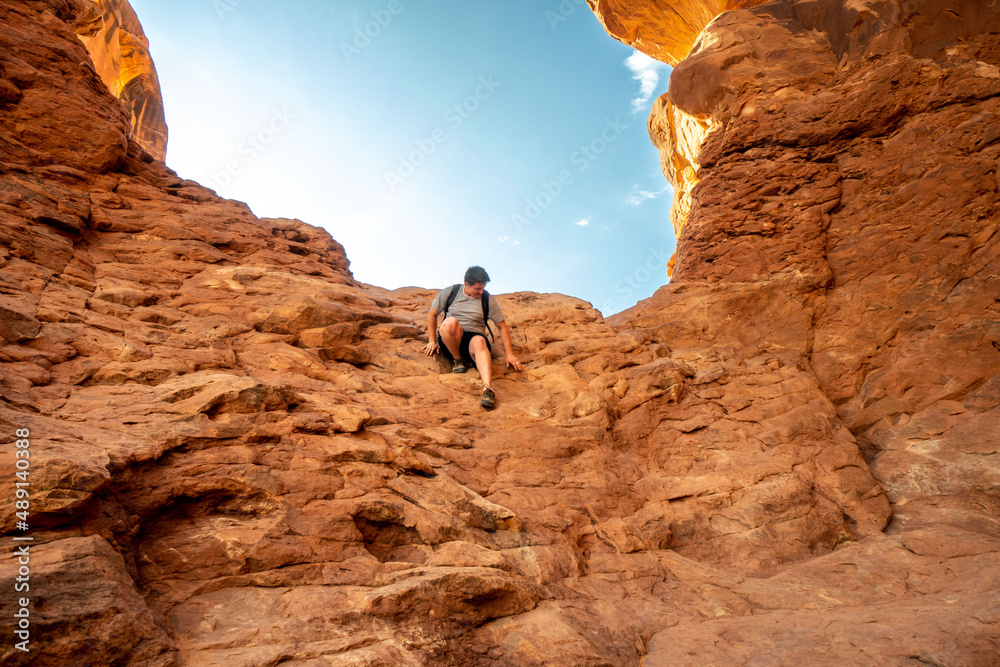 Man hiking in Moab Utah