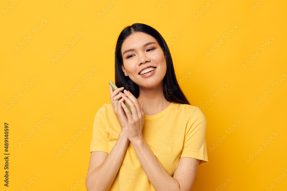 woman communicates on the phone emotions studio model unaltered woman communicates on the phone emotions studio model unaltered