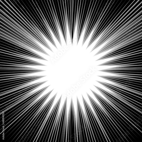 輝く光のエフェクト　漫画のグラフィック素材　放射線集中線　ベタフラッシュ　ウニフラッシュ　背景