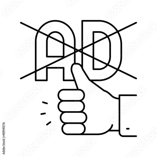 blocked ad and hand gesturing good line icon vector illustration