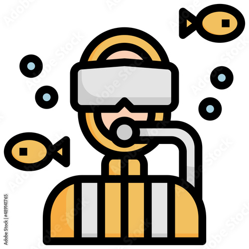 SCUBA filled outline icon,linear,outline,graphic,illustration