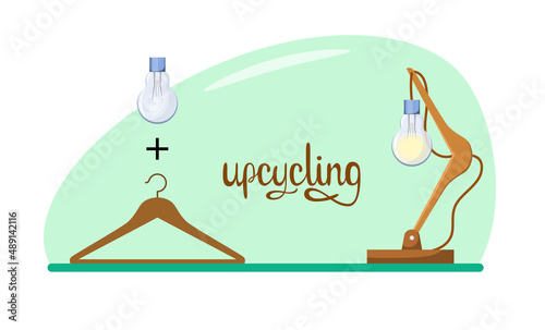 Make a lamp from a hanger. Cartoon design. Upcycling.