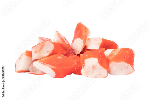 Pile of crab meat isolated on white background. Crab meat isolated.