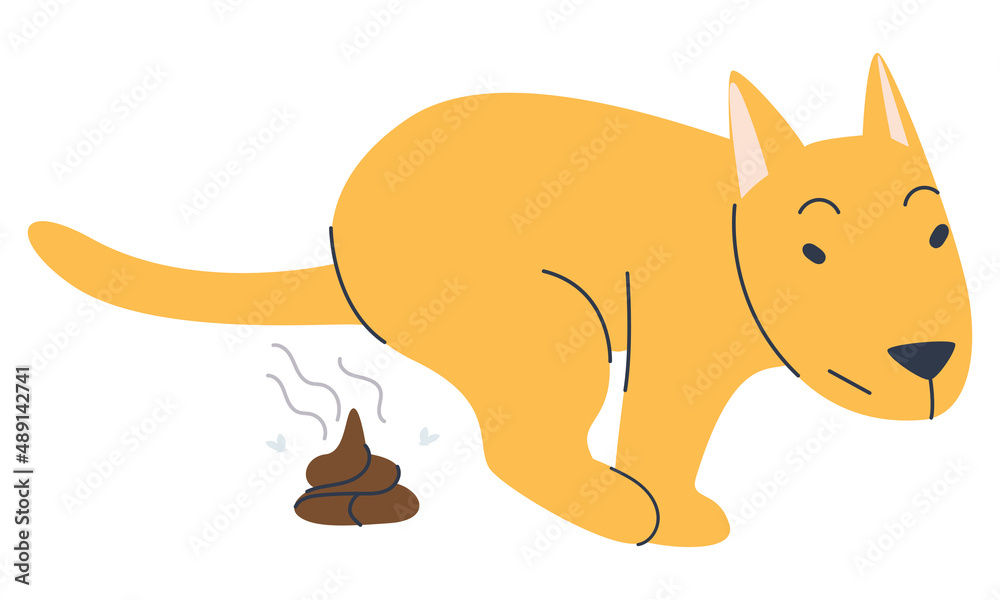 The dog poops in a public place. Prohibition on walking pets. Flat vector illustration. Eps10