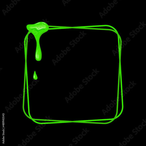 Square frame with a flowing green slime. Dripping toxic viscous liquid. Vector cartoon illustration
