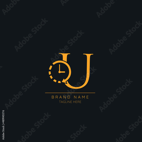 Abstract U initial letter icon logo incorporated with clock