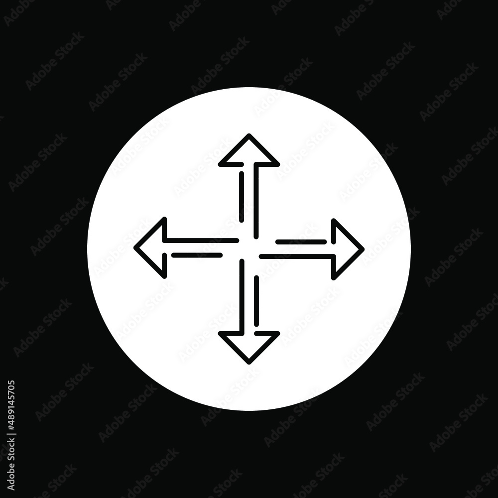Four arrows point out from the center. Outward directions icon. Symbol arrows vector. Vector ilustration on circle isolated on black background
Four arrows point out from the center. Outward directions icon. Symbol arrows vector. Vector ilustration on circle isolated on black background