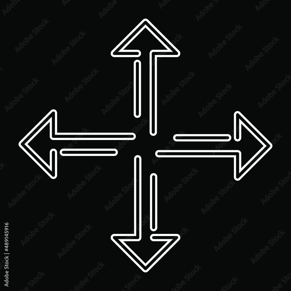 Four arrows point out from the center. Outward directions icon. Symbol arrows vector. Vector ilustration on black background
Four arrows point out from the center. Outward directions icon. Symbol arrows vector. Vector ilustration on black background