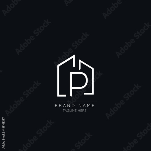Abstract P initial letter icon logo incorporated with a building