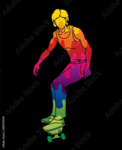 Skateboarder Action Skateboard Player Extreme Sport Cartoon Graphic Vector