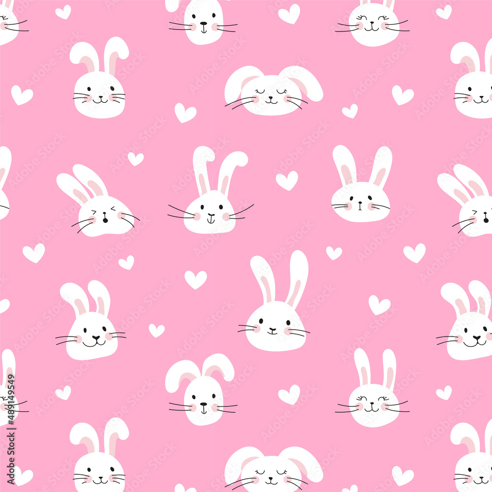 Happy Easter seamless pattern of cute rabbit heads. Funny bunny Happy Easter seamless pattern of cute rabbit heads. Funny bunny