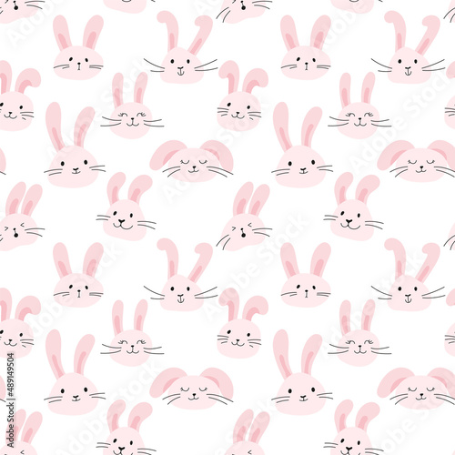 Happy Easter seamless pattern of cute rabbit heads. Funny bunny