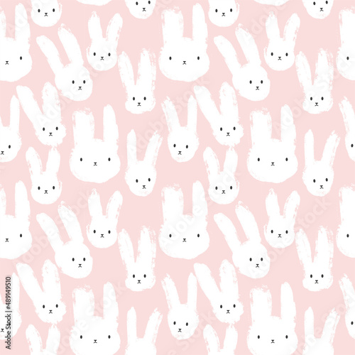 Seamless pattern with grunge brush bunny. Easter decoration. Hand drawn rabbit head
