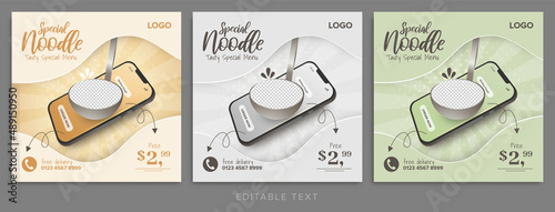 Set of special noodle food online promotion for social media post