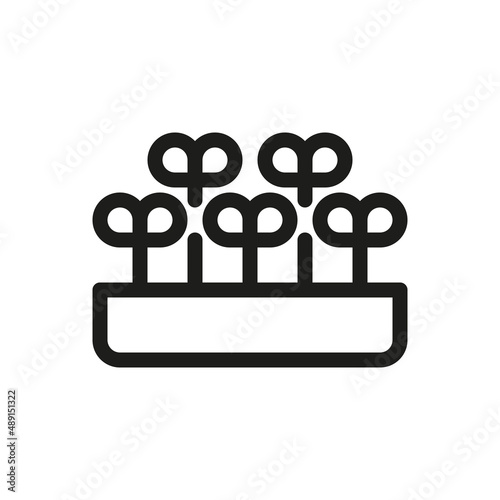 Growing microgreens in pot isolated icon, young vegetable green or sprouts outline icon, eco food vector icon with editable stroke